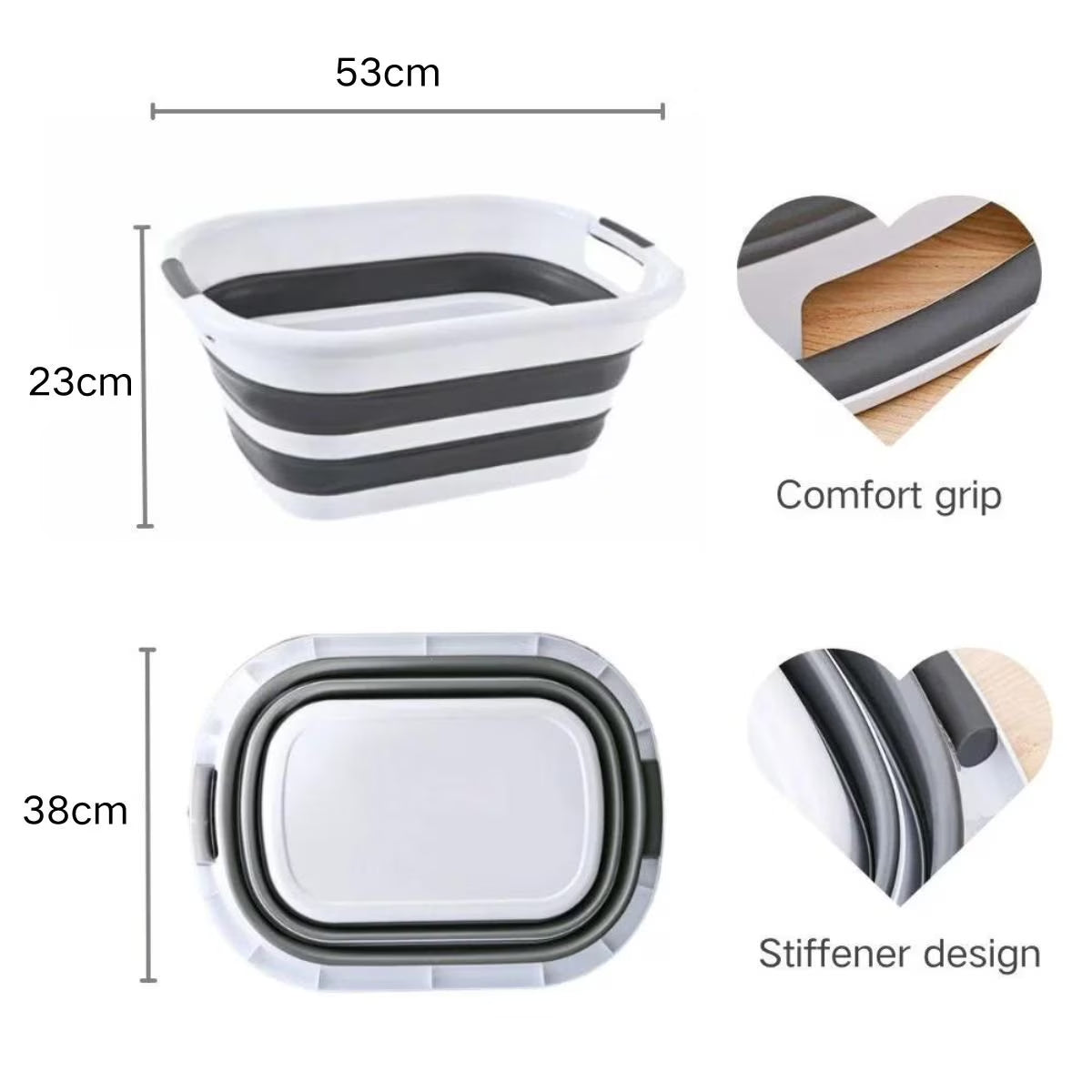 26L Collapsible Plastic Laundry Basket, Space Saving Washing Tub Foldable Laundry Basket Organizer Grey
