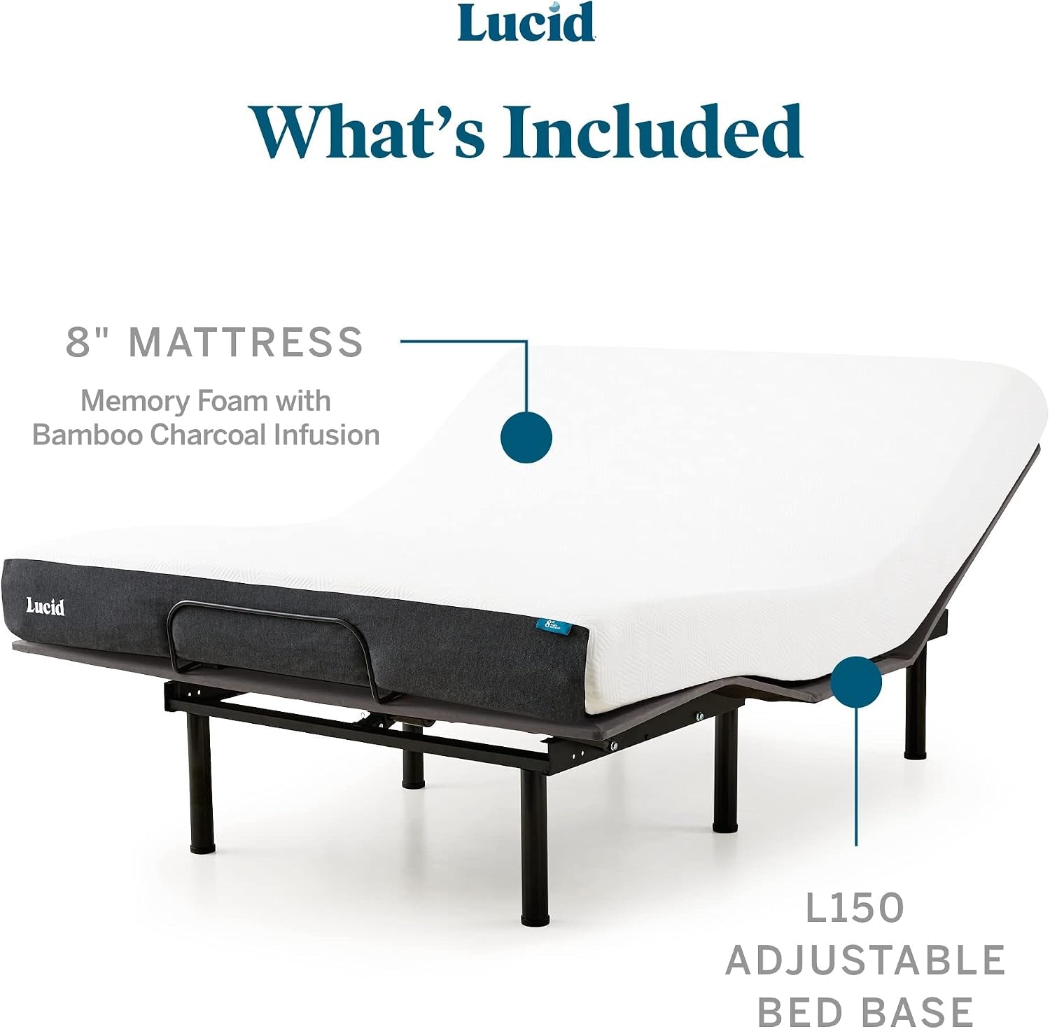 8 Inch Queen-Mattress and L150 Adjustable Bed Base – Plush Gel Memory Foam-Mattress – Bamboo Charcoal – Certipur-Us Certified – Easy Assembly
