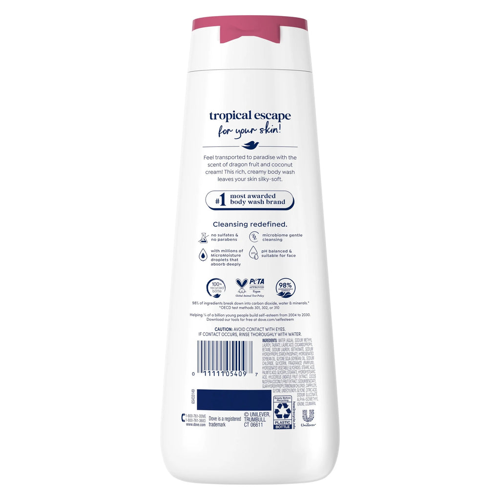 Body Wash for 24Hr Lotion-Soft Skin Replenish Dragon Fruit and Coconut Cream Moisturizing Skin Cleanser with No Sulfates No Parabens, 20 Fl Oz