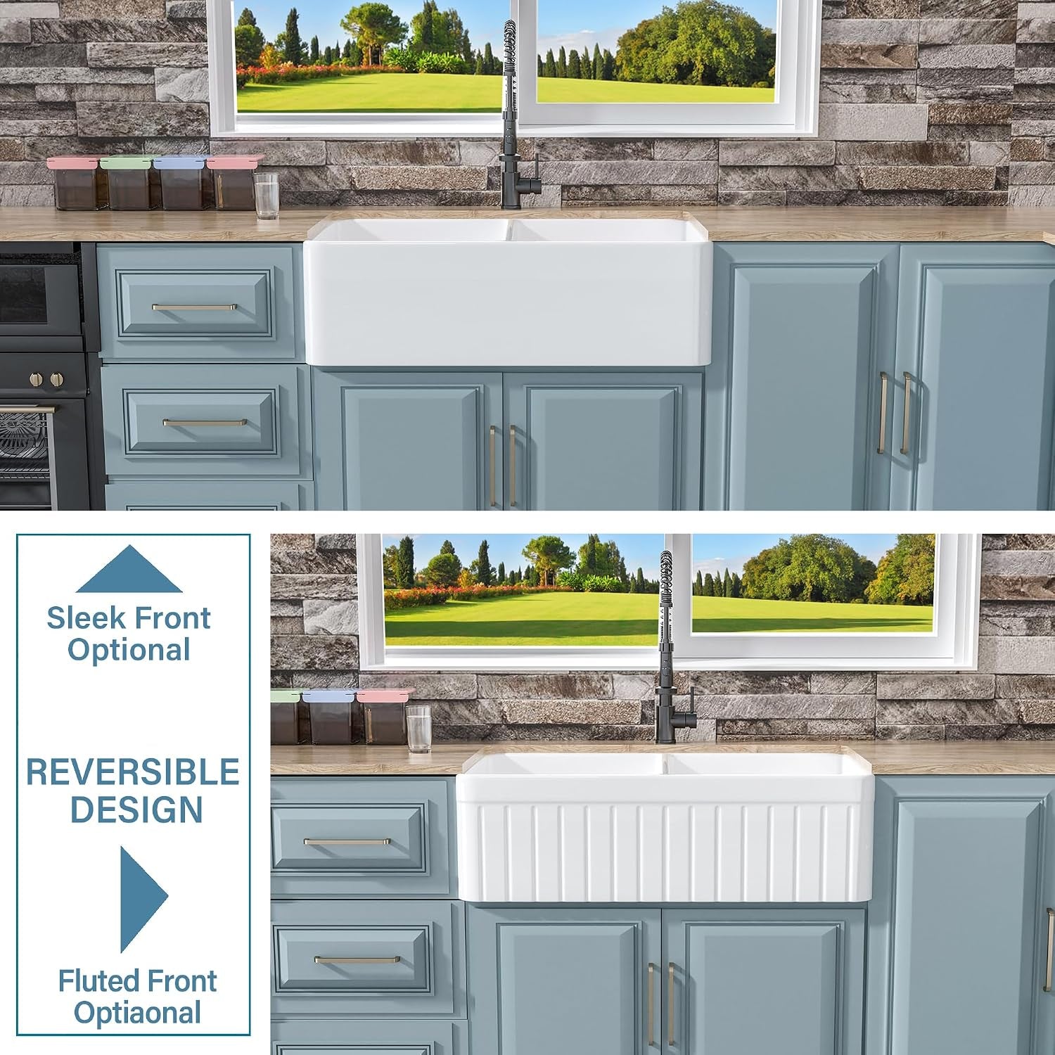 33" X 18" White Farmhouse Sink Double Bowl 50/50 for Kitchen | Fireclay Dual Bowl 50/50, Undermount Farm Style, Easy to Clean, Resistant to Stain,Chipping,Heat & Scratch. Non-Yellowing