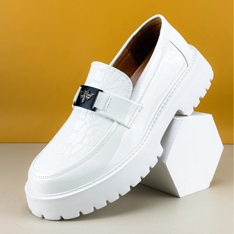 2026 Fashion Bee Design Men'S Leather Shoes Thick Sole Luxury Slip on Loafers Comfort Fashio Business Party Formal Dress Shoes