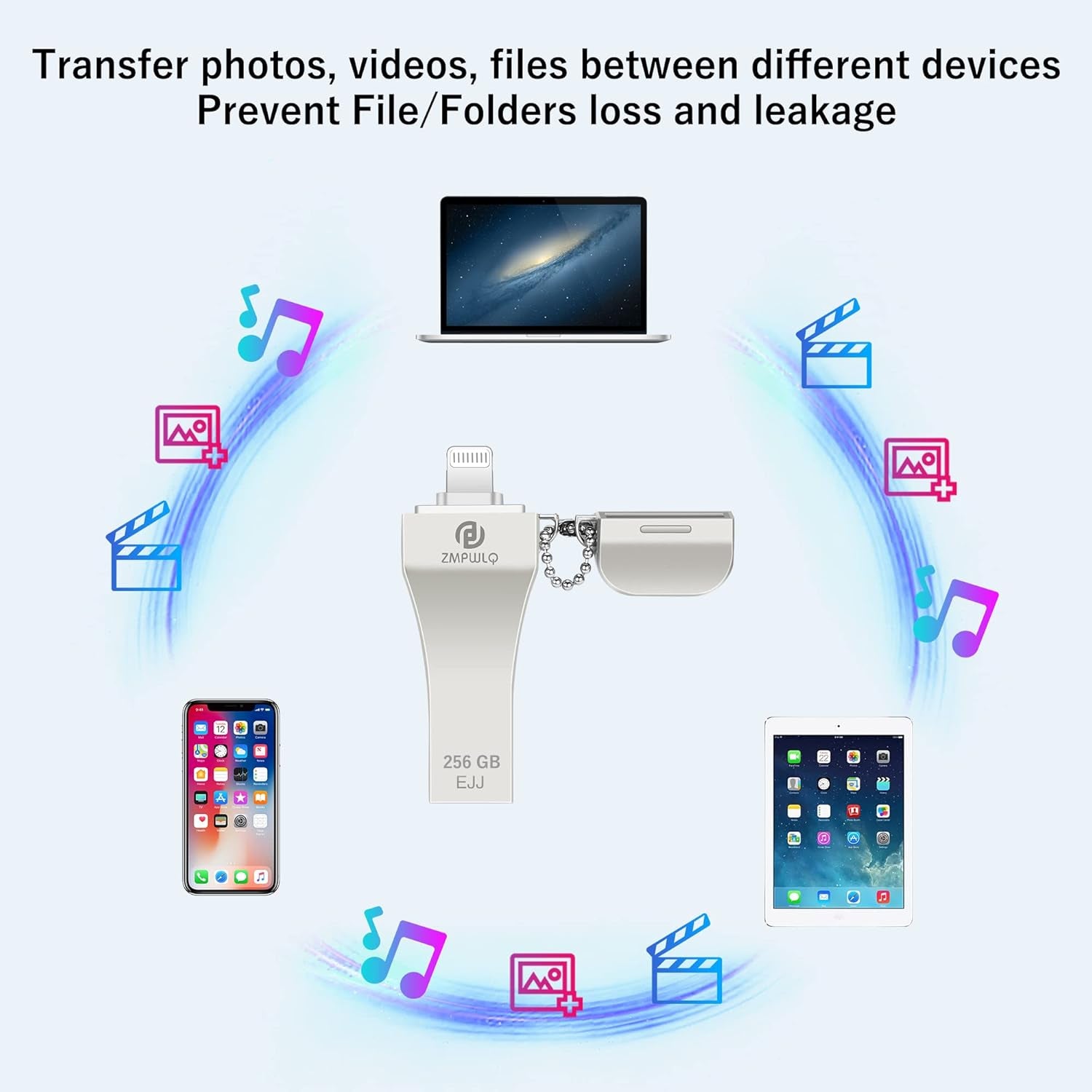 Photo-Stick for Iphone/Ipad 256GB - Apple Mfi Certified External Storage - USB Flash Drive for Backup & Transfer