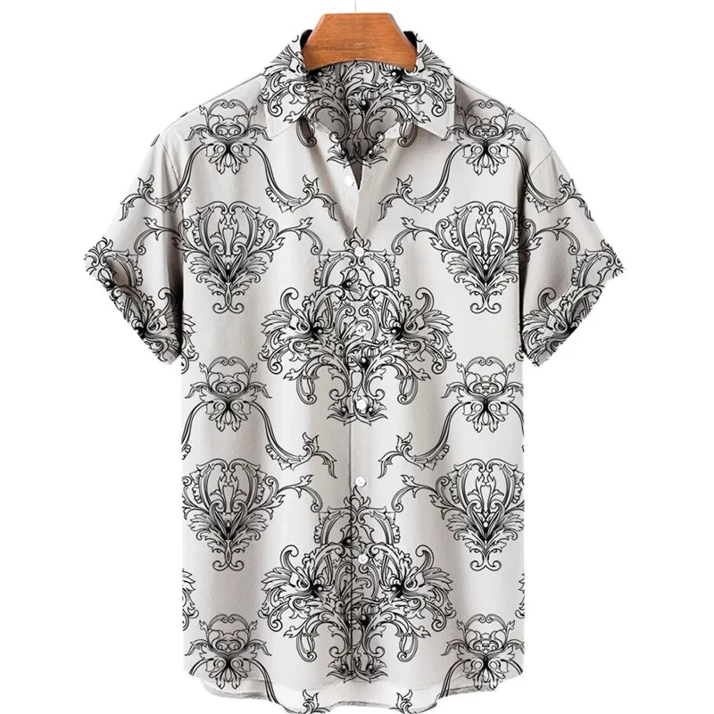 Luxury Baroque Style Shirt for Men Clothing 3D Printed Hawaiian Beach Shirts Short Sleeve Y2K Tops Vintage Lapel Man Clothes