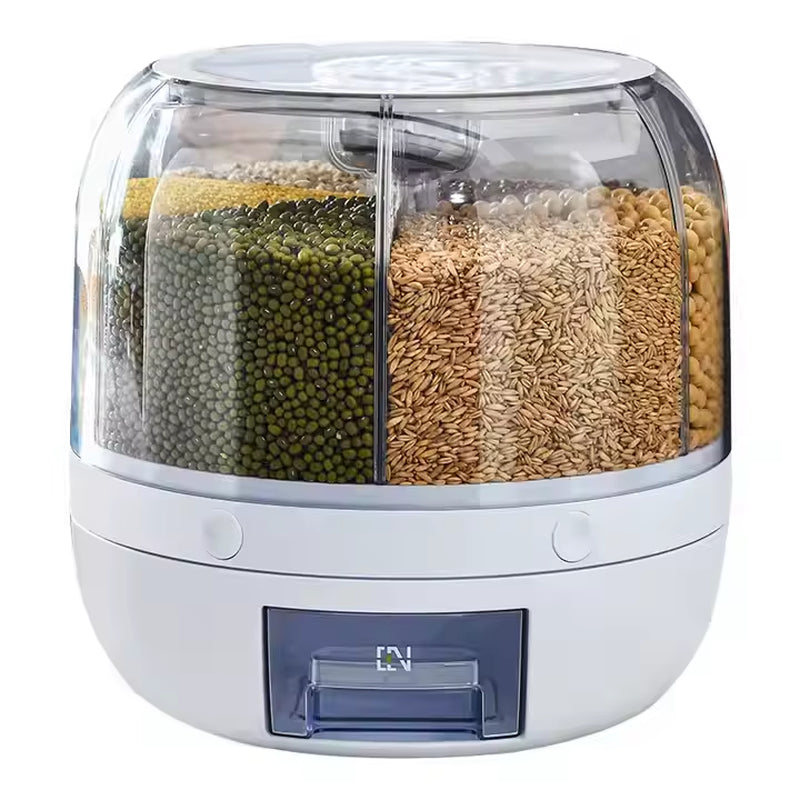 Hot Sale 6-Grid Rotary Grain Buckets Rice Dispenser Kitchen Food Grain Dispenser with Lid