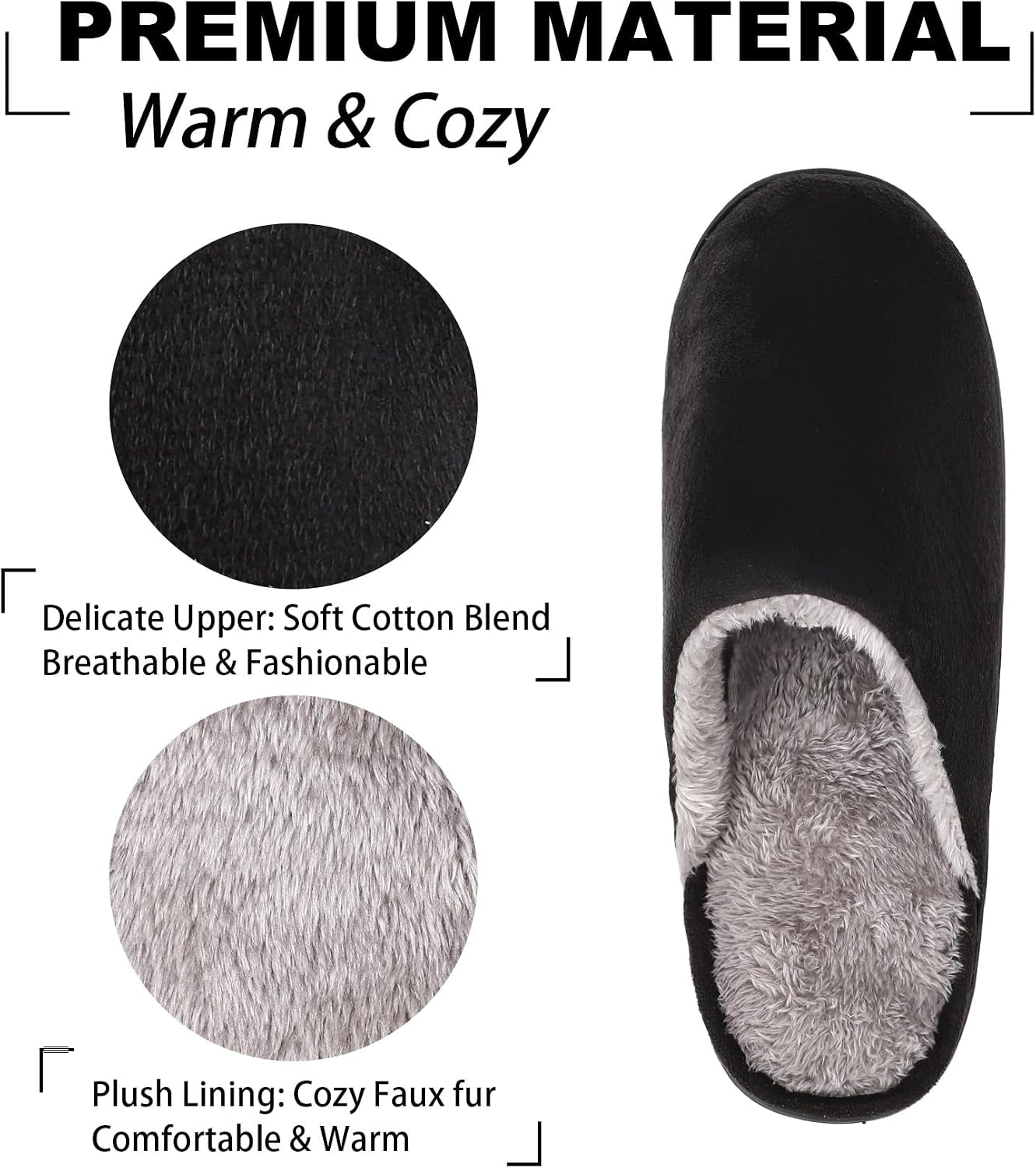 Men'S Furry Slippers Memory Foam House Shoes US 8-14/EU 41-47 | Warm Soft Fleece Lining, Cushioned Memory Foam, Non-Slip, Machine Washable, Slip-On Slippers for Indoor Outdoor Travel Use