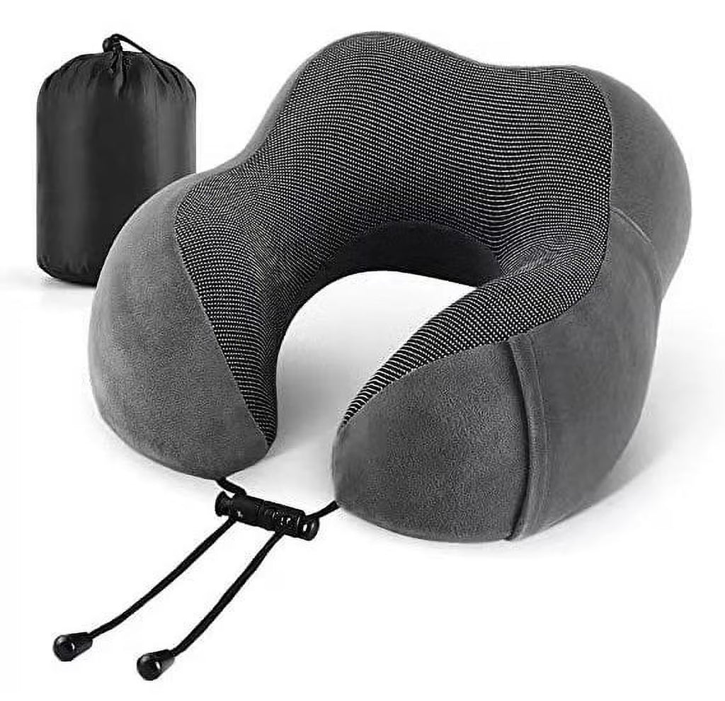 . Comfortable Memory Foam Travel Pillow, Grey