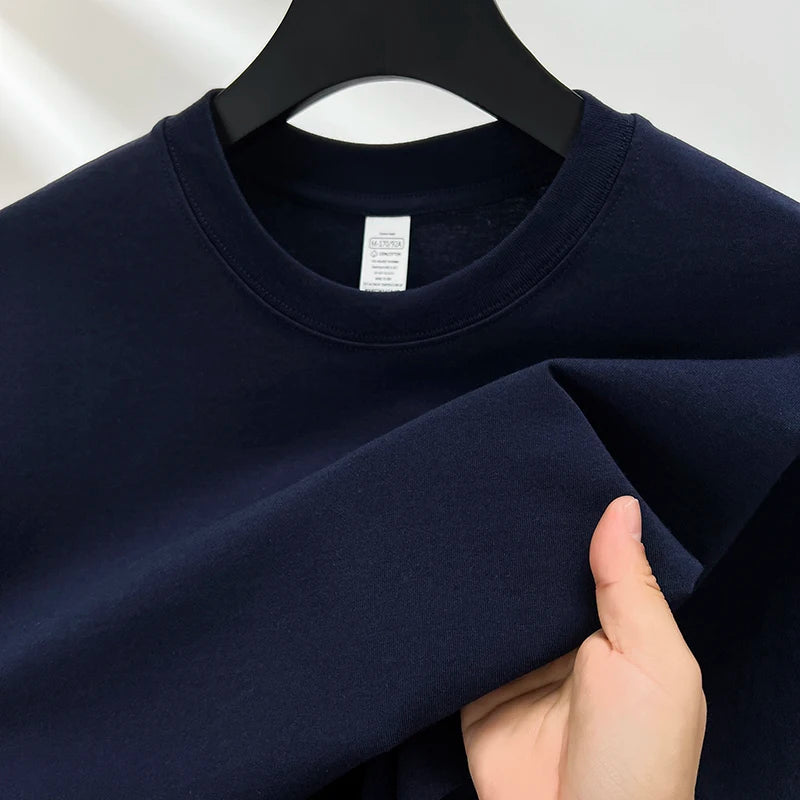 100% Pure Cotton Summer High-End Brand Men'S Short Sleeve round Neck Fashionable Style Half Sleeved Top Breathable T-Shirt