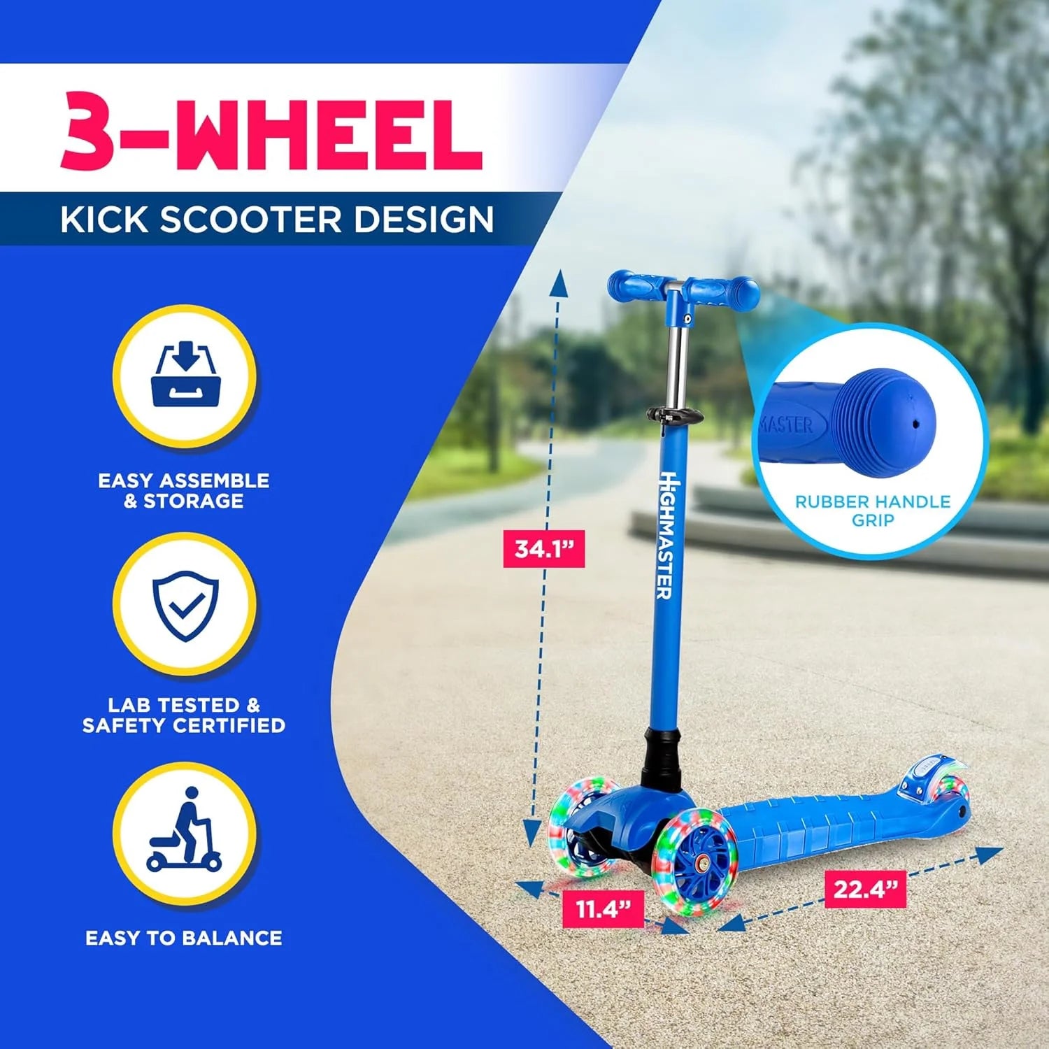 Kids Scooter – 3 Wheel Kick Scooter for Children and Toddlers – Adjustable Handlebar with LED Wheel Lights – Indoor and Outdoor Fun
