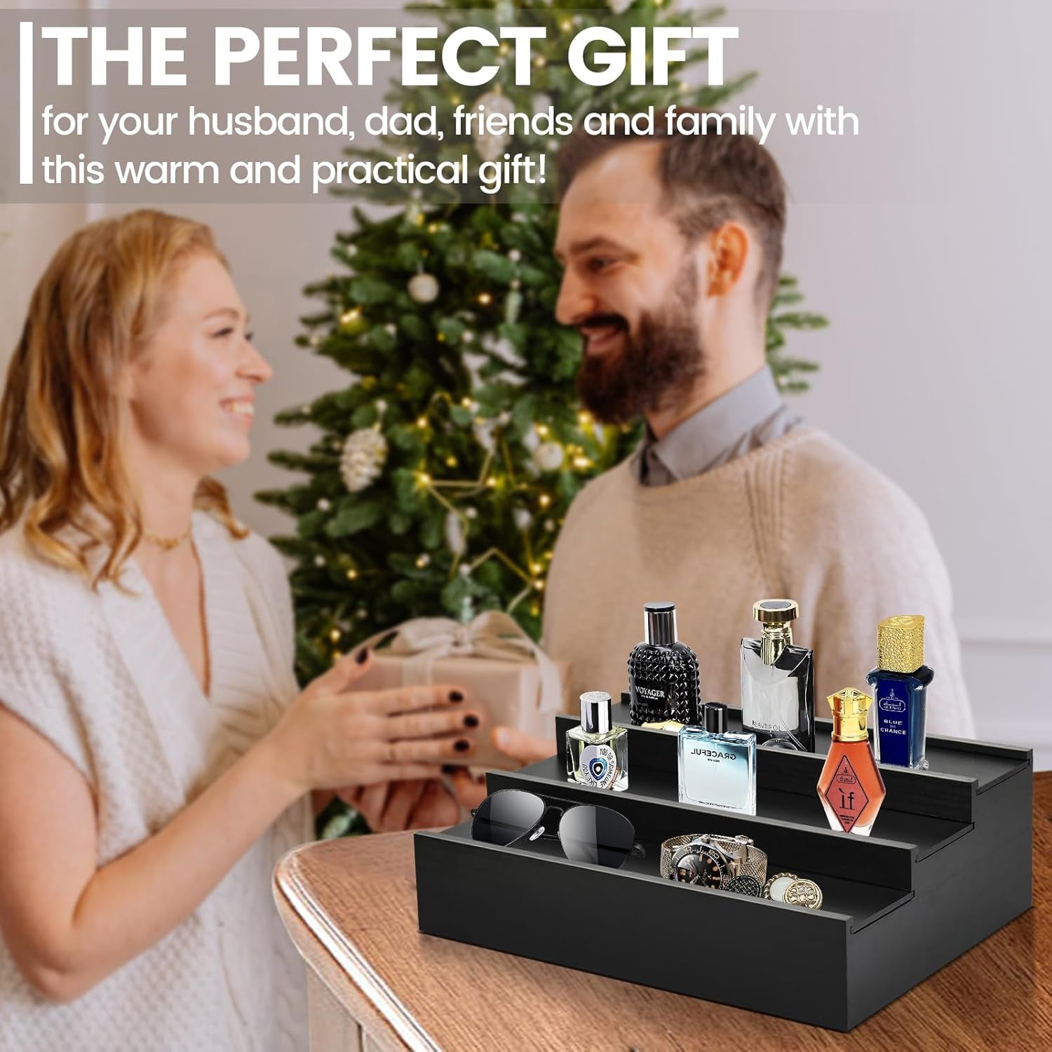 Wooden Cologne Organizer for Men - 3 Tier Cologne Stand Perfume Organizer Wit...