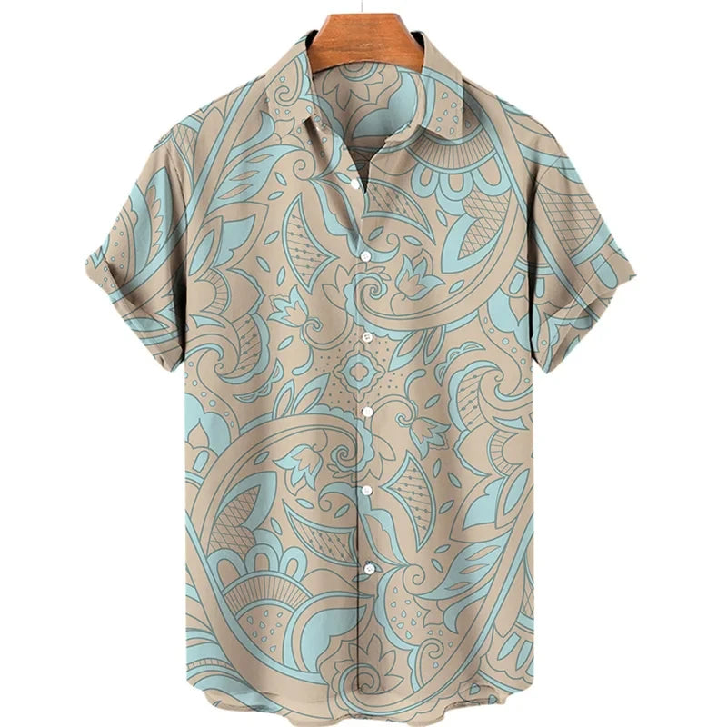Luxury Baroque Style Shirt for Men Clothing 3D Printed Hawaiian Beach Shirts Short Sleeve Y2K Tops Vintage Lapel Man Clothes
