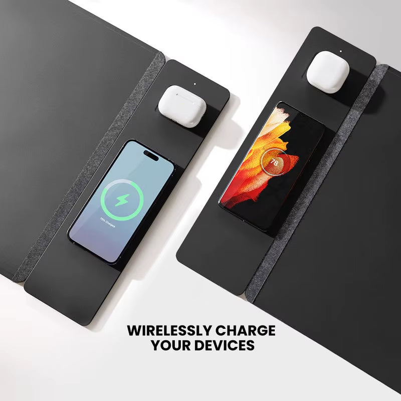 Fast 15W Multifunction Desk Organizer Mat Leather Detachable Wireless Charger Charging Desk Mat Mouse Pad for Phone 2025 HOT