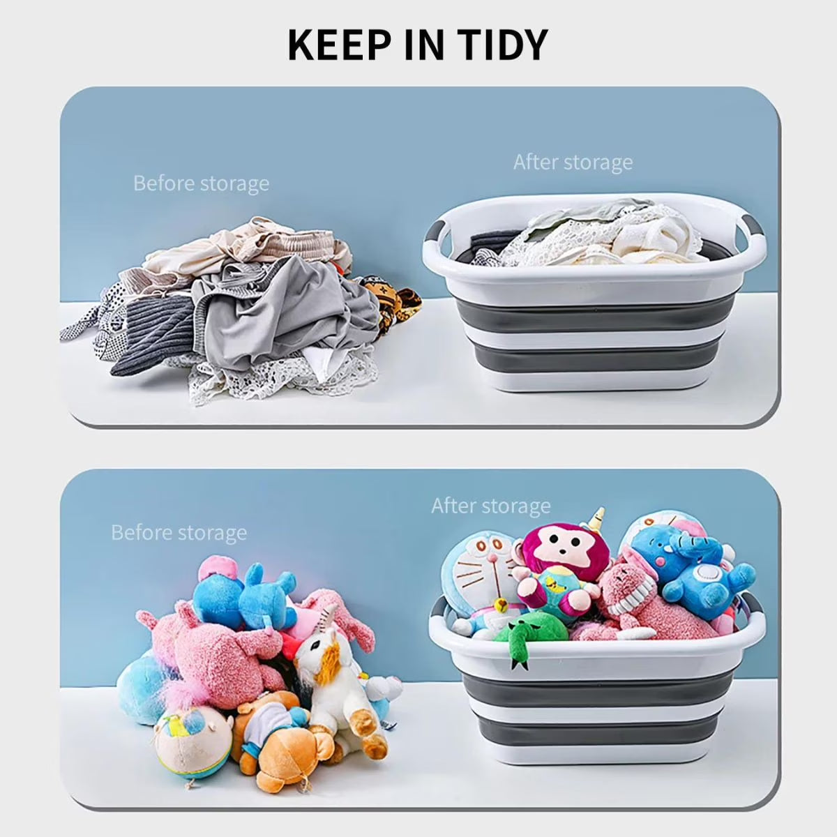 26L Collapsible Plastic Laundry Basket, Space Saving Washing Tub Foldable Laundry Basket Organizer Grey