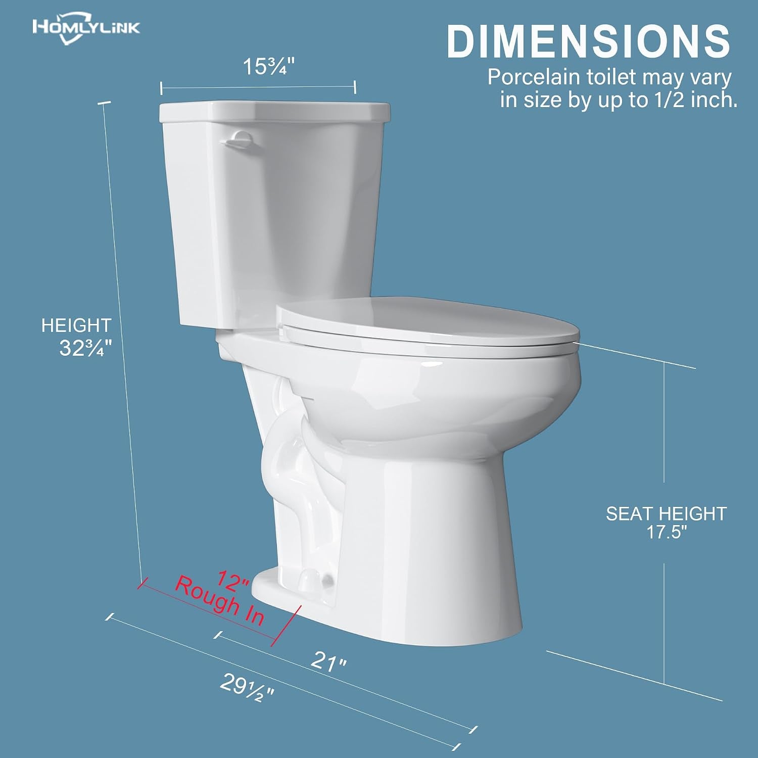 17.5 Inch ADA Elongated Tall Toilet for Seniors 1.28 GPF White | Two Piece Single Flush High Toilet for Bathroom, Comfort Bowl Height 16.75", 12" Rough In