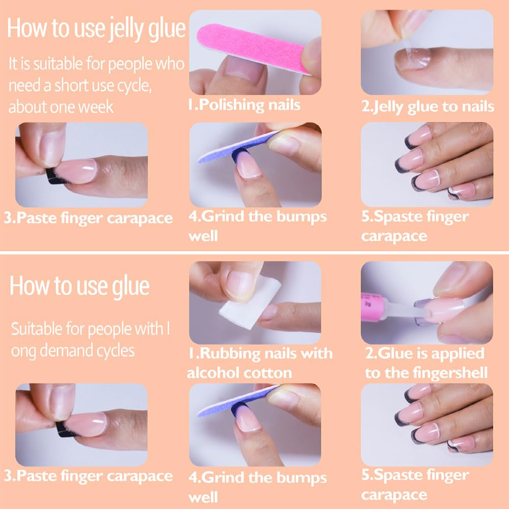 Long Press on Nails Square Fake Nails Pink Ombre Glue on Nails Coffin Press on Nails False Nails with Glossy Glitter Powder Designs Nails Press on Artificial Nails Stick on Nails for Women Girls 24Pcs