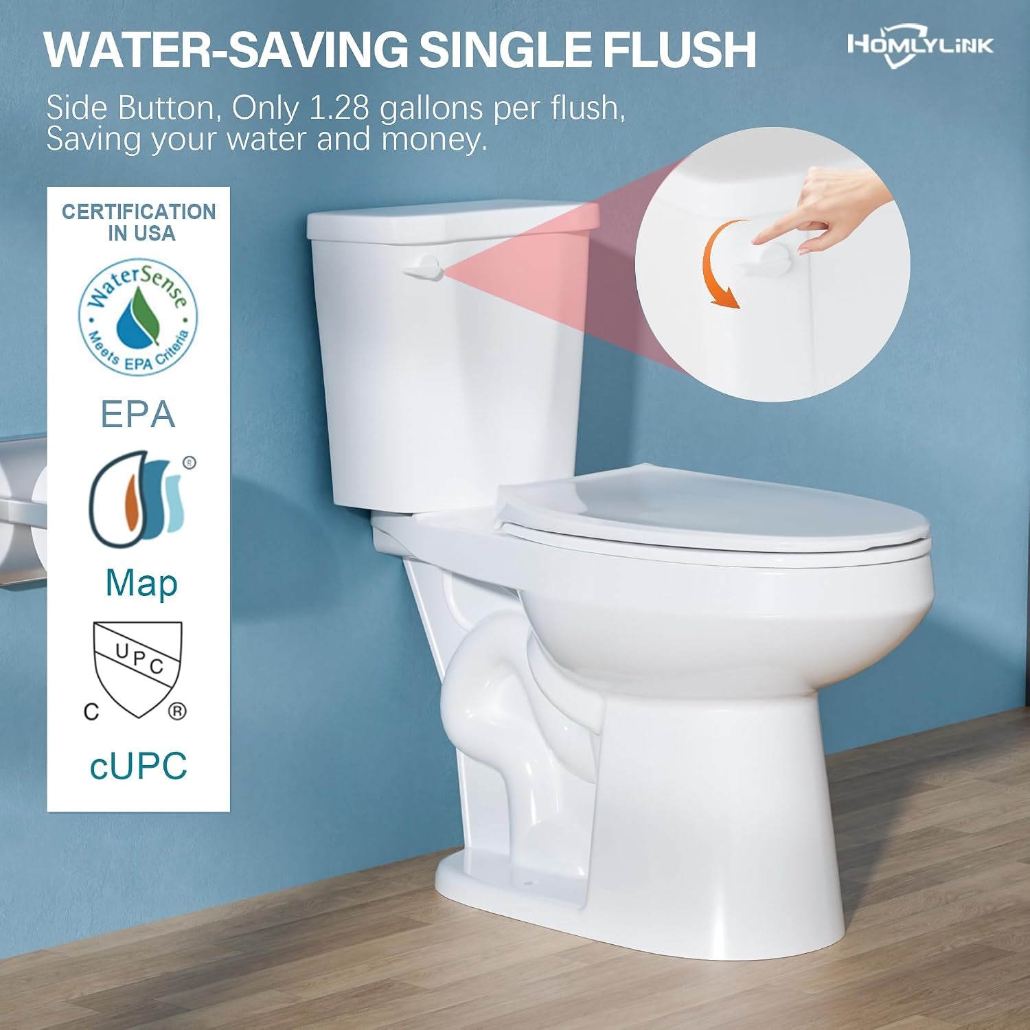 17.5 Inch ADA Elongated Tall Toilet for Seniors 1.28 GPF White | Two Piece Single Flush High Toilet for Bathroom, Comfort Bowl Height 16.75", 12" Rough In