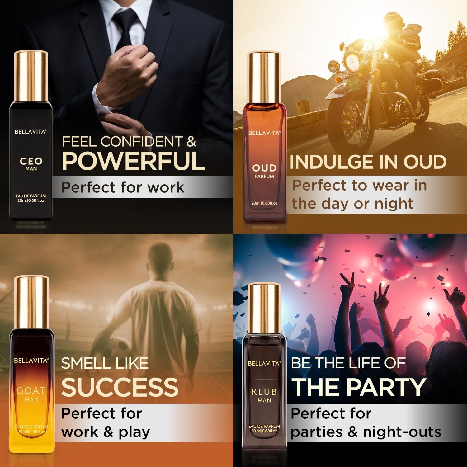 Bellavita Men'S Luxury Perfume Gift Set 4 Miniature Eau De Parfums 2.72 Fl Oz