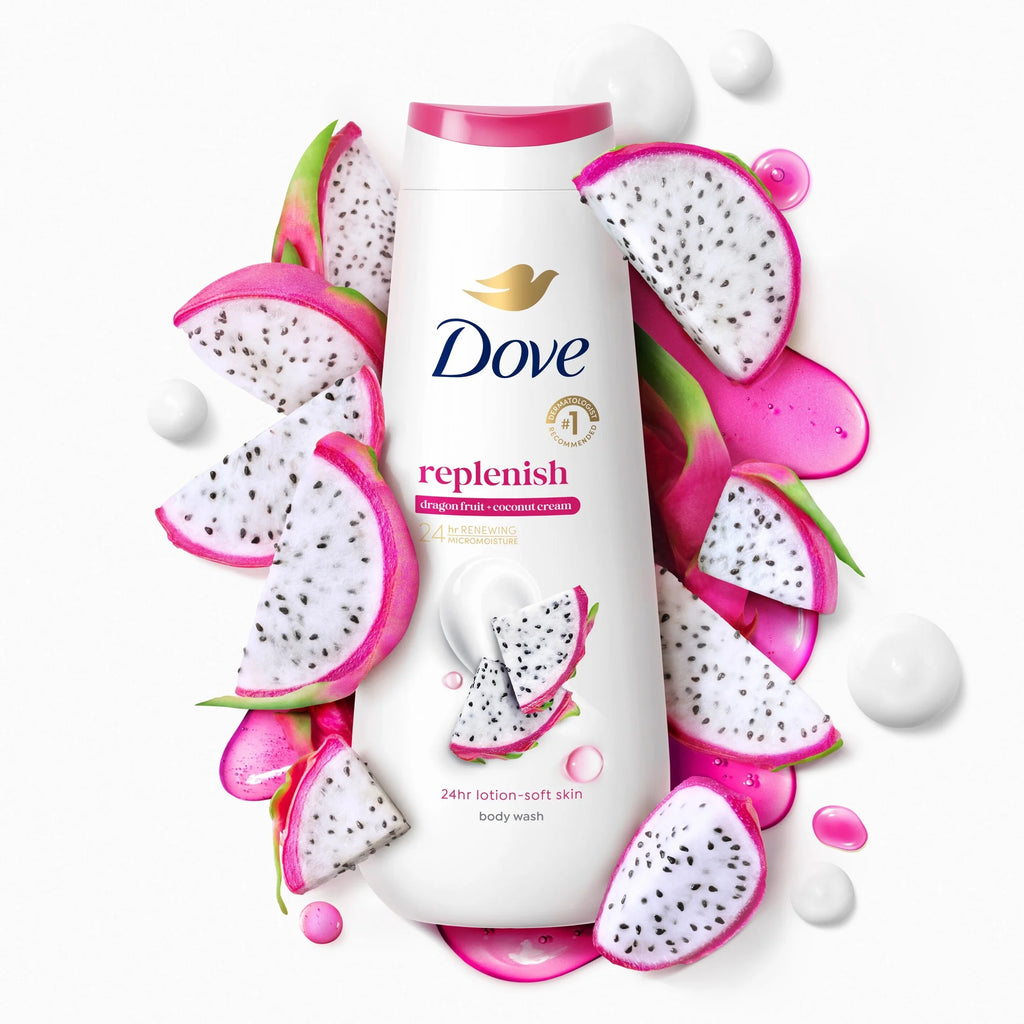 Body Wash for 24Hr Lotion-Soft Skin Replenish Dragon Fruit and Coconut Cream Moisturizing Skin Cleanser with No Sulfates No Parabens, 20 Fl Oz