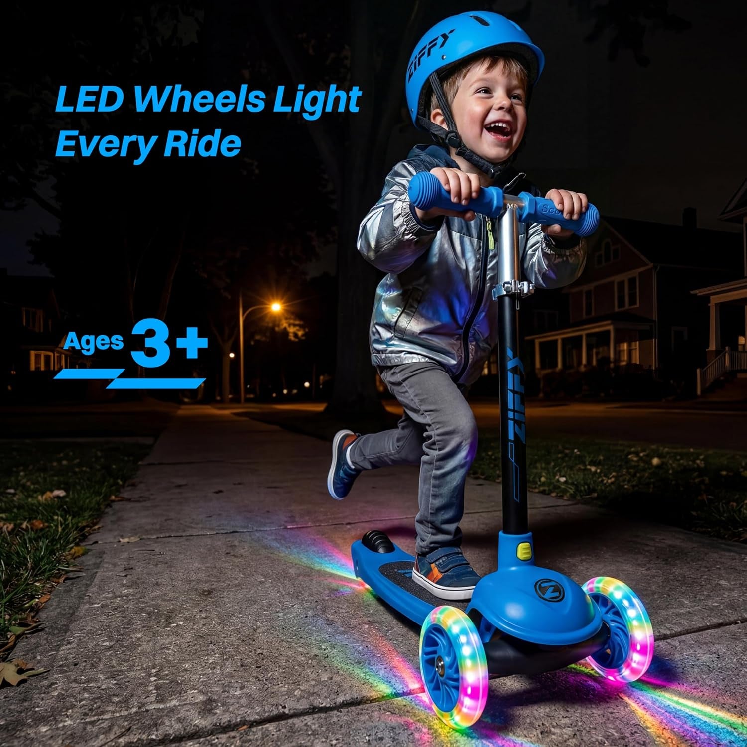 JOVA  Multicolor 3 Wheel Scooter for Kids 3-5, Toddler Kick Scooters with LED Light-Up Wheels for Boys and Girls, 5 Adjustable Height and Lean-To-Steer Design, Support up to 110 Lbs