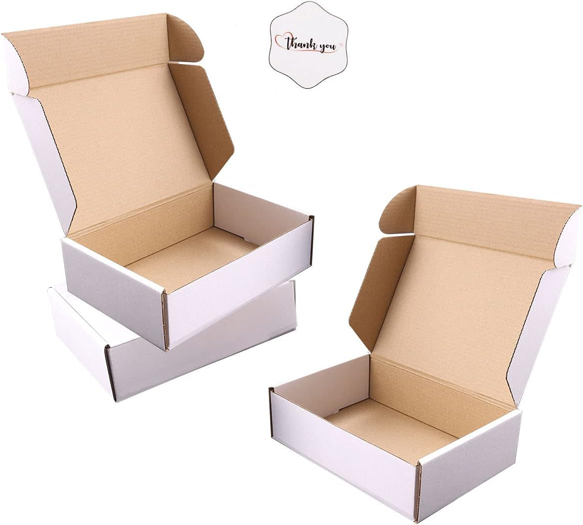 9"X6"X4"Shipping Boxes,10Pcs White Corrugated Cardboard Boxes. | Come with 10 Thank You Stickers,Suitable E-Commerce Packaging, Shipping Packaging Etc.