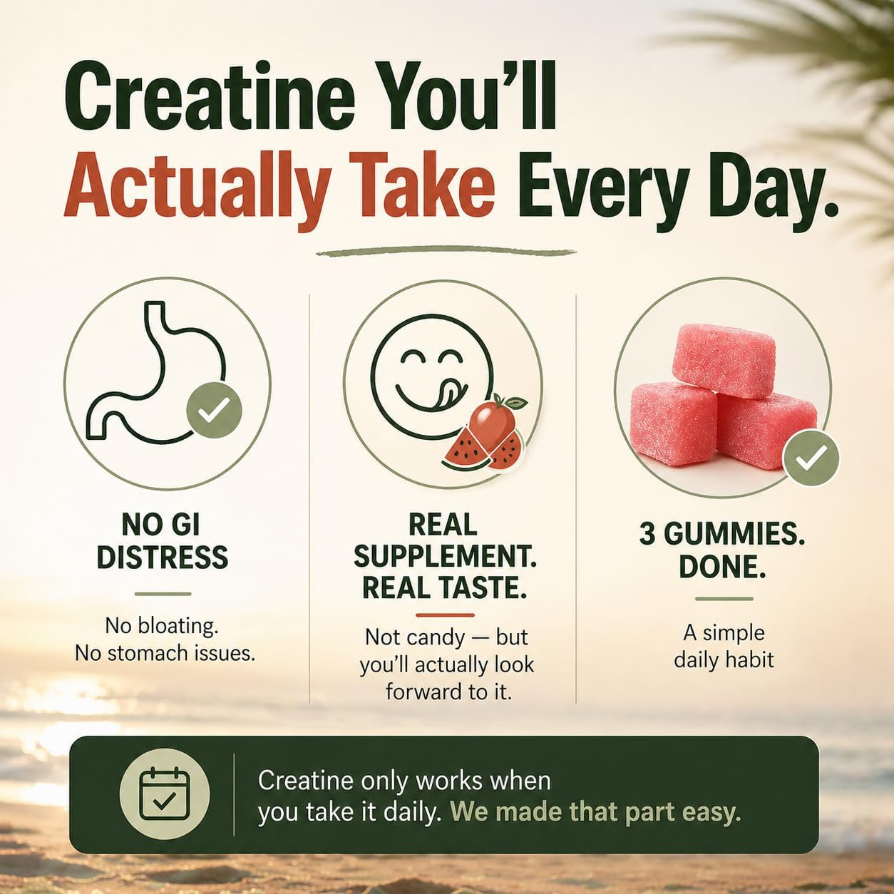 Creatine Monohydrate Gummies 5G - Only 2G Sugar, Made in USA - Sour Watermelon Flavor - Vegan & 3Rd Party Tested - Pre & Post Workout Supplement for Women and Men (120 Count, 40 Servings)