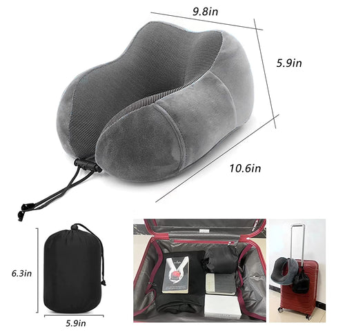 . Comfortable Memory Foam Travel Pillow, Grey
