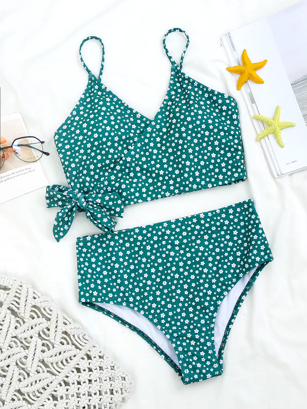 Sexy Green Dot Print Bikini 2026 Women Bathing Suit Bathers High Waist Swimsuit Brazilian Push up Lace up Bandage Swimwearr