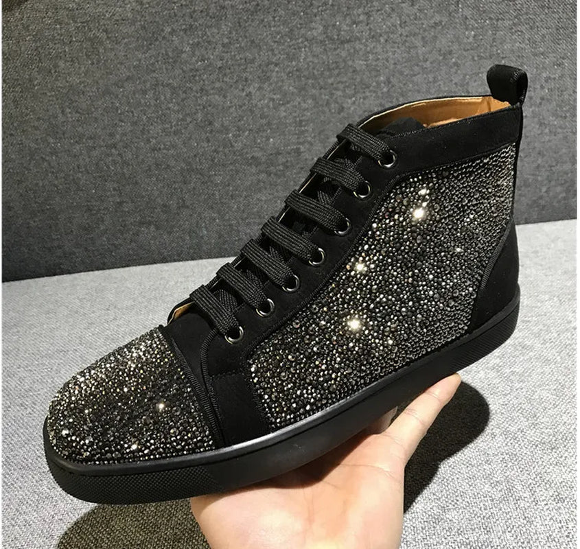Bling Crystal Fashion Breathable Men'S Sneakers Lace up Precious Flats Men Large Size Walking Casual Men Shoes