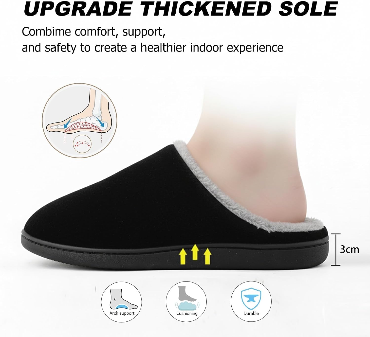 Men'S Furry Slippers Memory Foam House Shoes US 8-14/EU 41-47 | Warm Soft Fleece Lining, Cushioned Memory Foam, Non-Slip, Machine Washable, Slip-On Slippers for Indoor Outdoor Travel Use