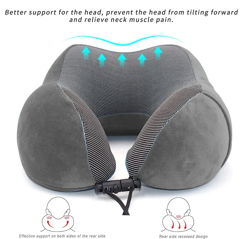 . Comfortable Memory Foam Travel Pillow, Grey
