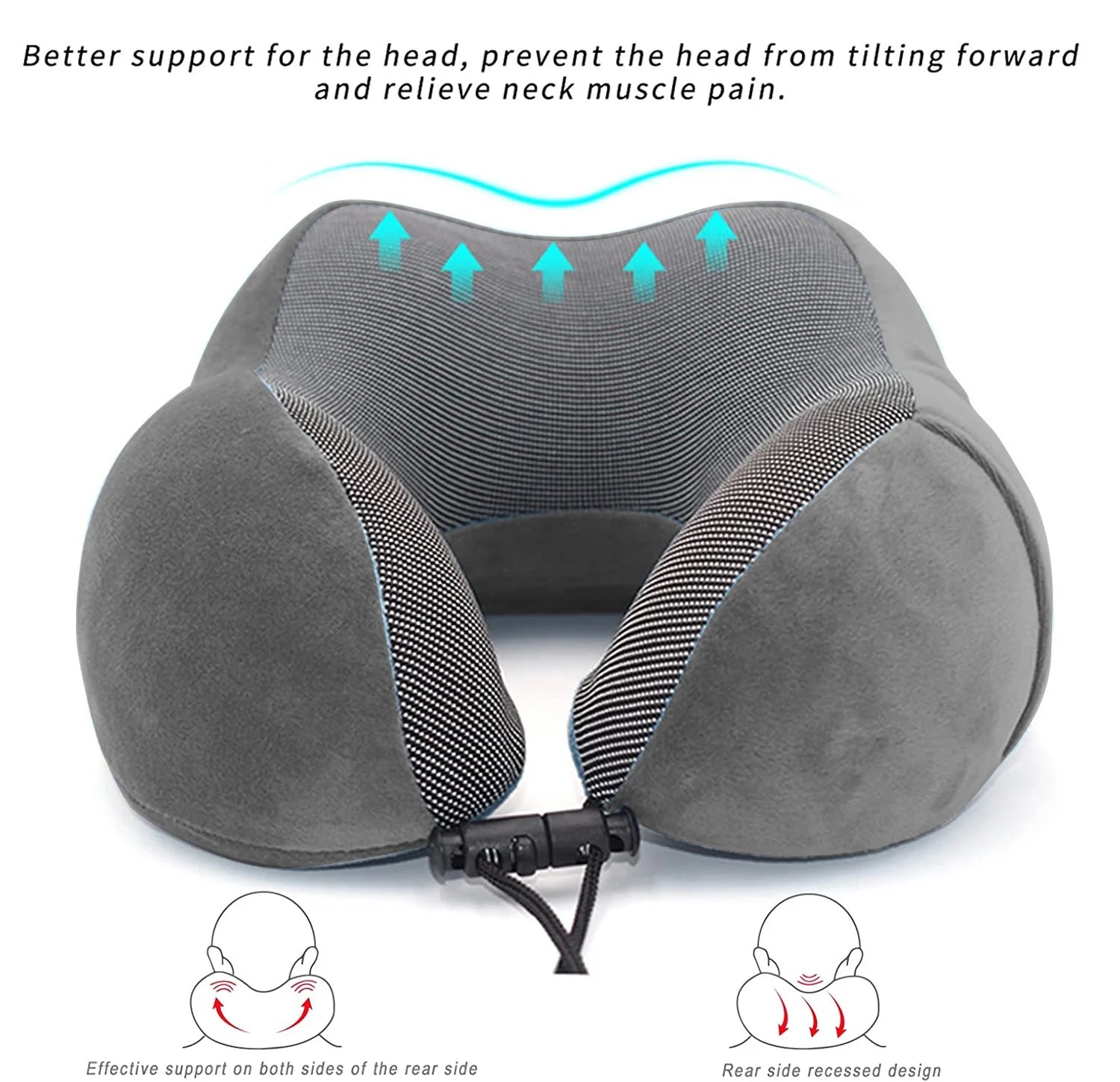 . Comfortable Memory Foam Travel Pillow, Grey