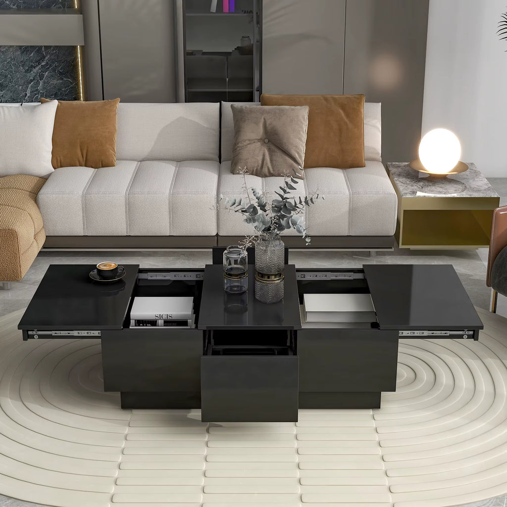 ON-TREND Coffee Table 2 Large Hidden Storage Compartments Extendable Design 2 Drawers High-Gloss Sliding Top Living Room Sets
