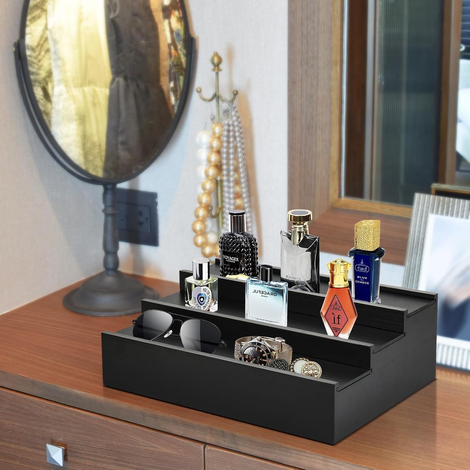 Wooden Cologne Organizer for Men - 3 Tier Cologne Stand Perfume Organizer Wit...