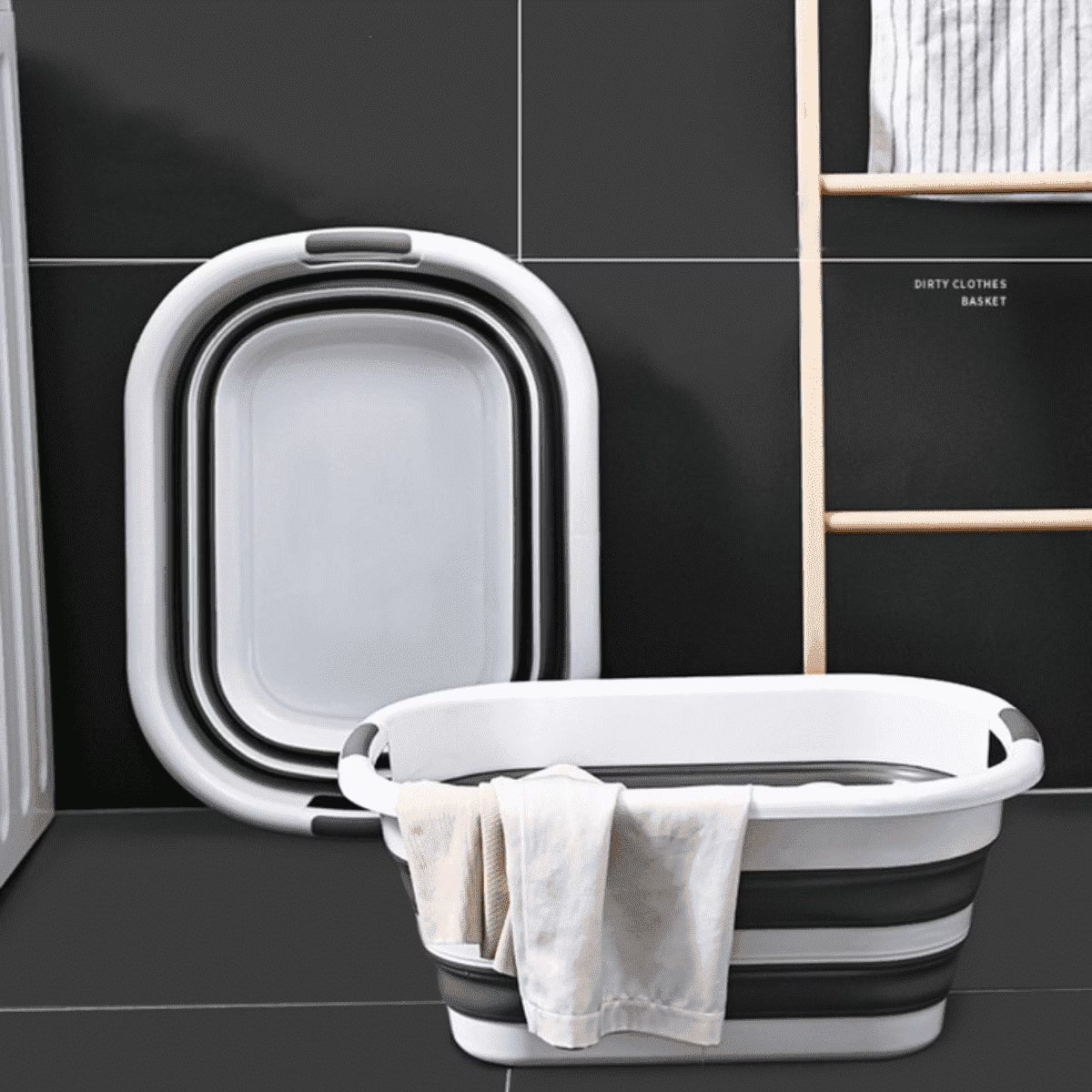 26L Collapsible Plastic Laundry Basket, Space Saving Washing Tub Foldable Laundry Basket Organizer Grey