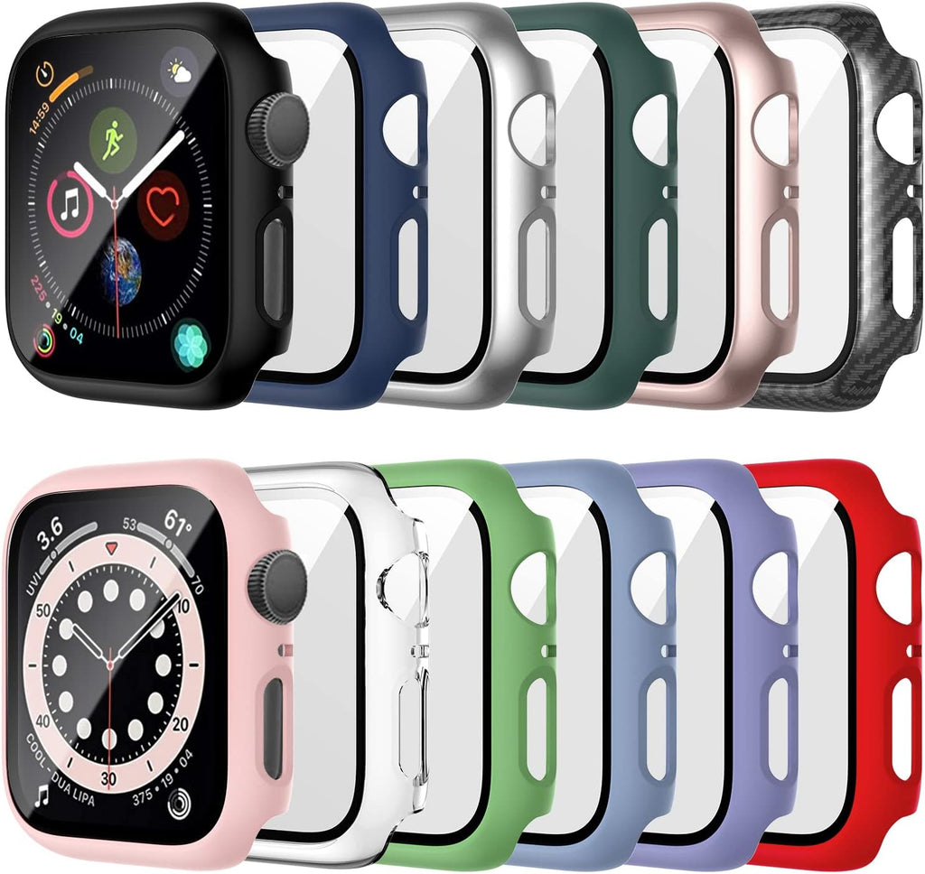 For Apple Watch 44Mm SE Series 4/5/6 Screen Protector Case 12 Pack | PC Hard Cover with Tempered Glass Film Highly Responsive Touch Scratch Resistant Protective Bumper for Iwatch Accessories
