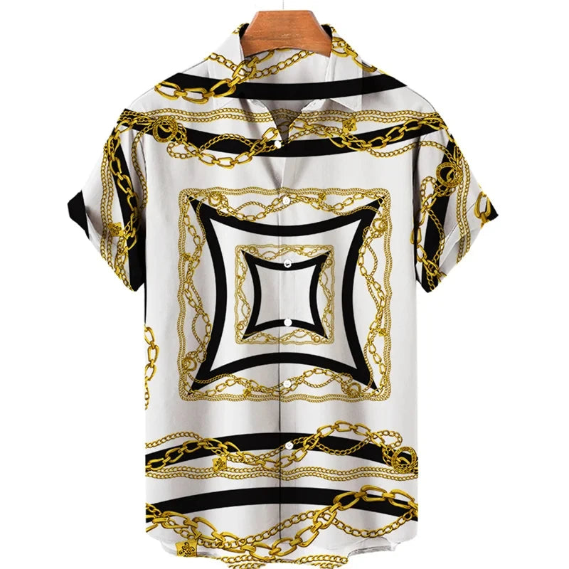 Luxury Baroque Style Shirt for Men Clothing 3D Printed Hawaiian Beach Shirts Short Sleeve Y2K Tops Vintage Lapel Man Clothes