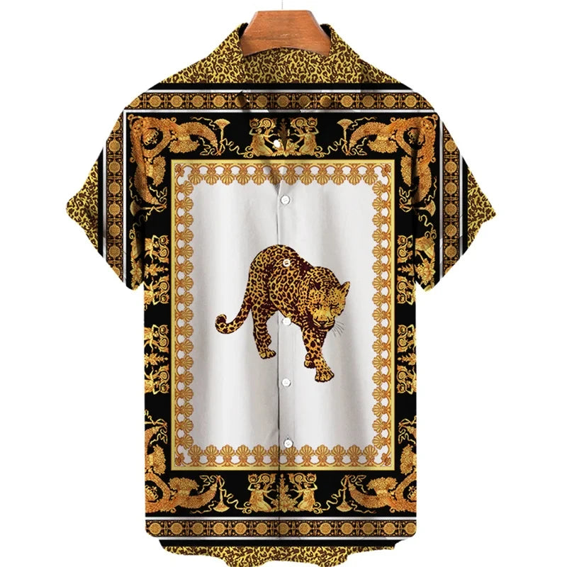 Luxury Baroque Style Shirt for Men Clothing 3D Printed Hawaiian Beach Shirts Short Sleeve Y2K Tops Vintage Lapel Man Clothes