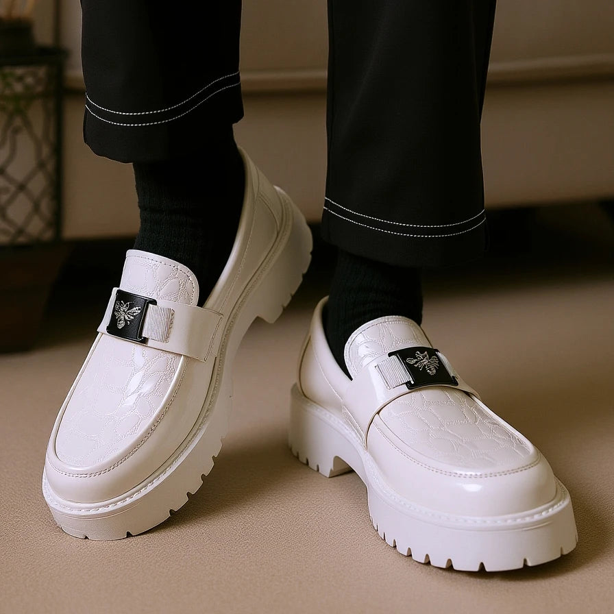 2026 Fashion Bee Design Men'S Leather Shoes Thick Sole Luxury Slip on Loafers Comfort Fashio Business Party Formal Dress Shoes