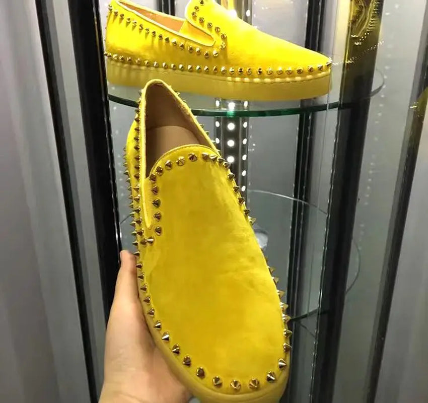 2020 Brand  Flock Loafers Men Casual Spikes so Cool Shoes Men Flats Slip-On Sneakers Leisure Big Size Yellow Color