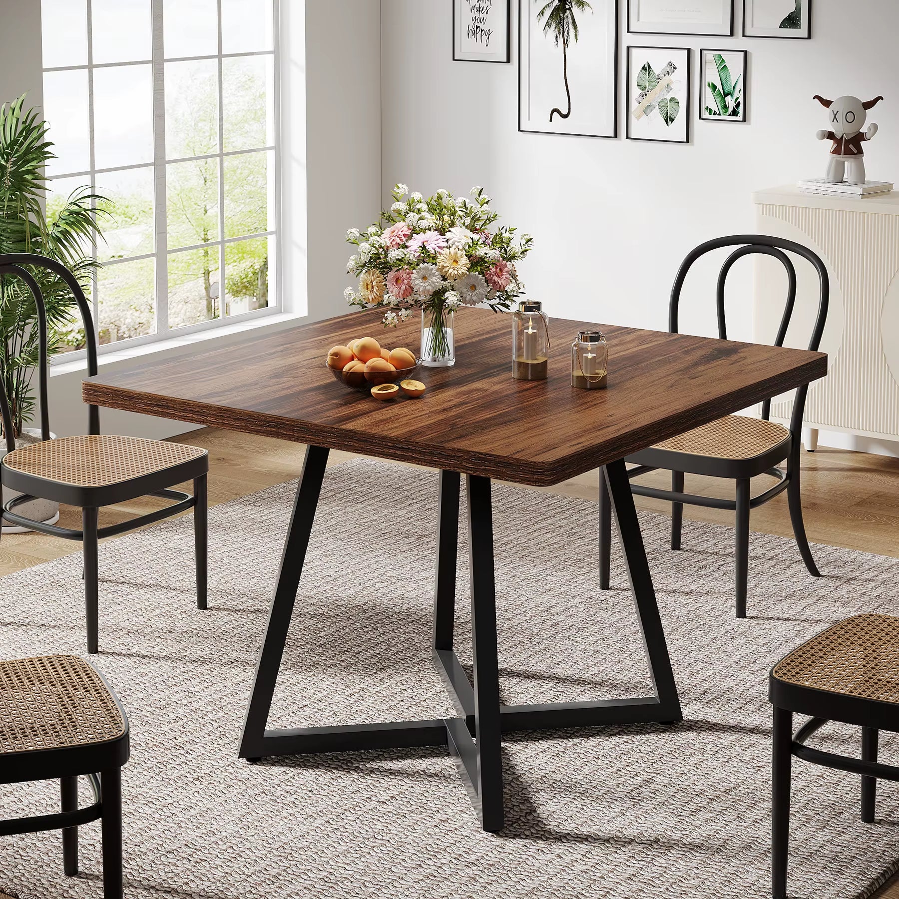 31.5" Square Dining Table for Small Space, 4-Person Compact Kitchen Table for Apartment & Cafe Style Dining, Rustic Brown
