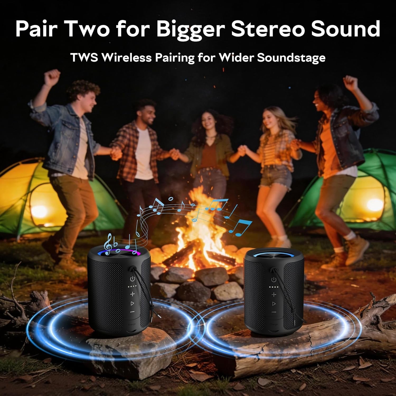 Portable Bluetooth Speaker, IPX7 Waterproof Wireless Speaker with 20W Loud Stereo Sound, 15H Playtime & Beat-Synced RGB Light, Small Outdoor Speaker for Shower, Pool, Beach, Hiking and Gifts