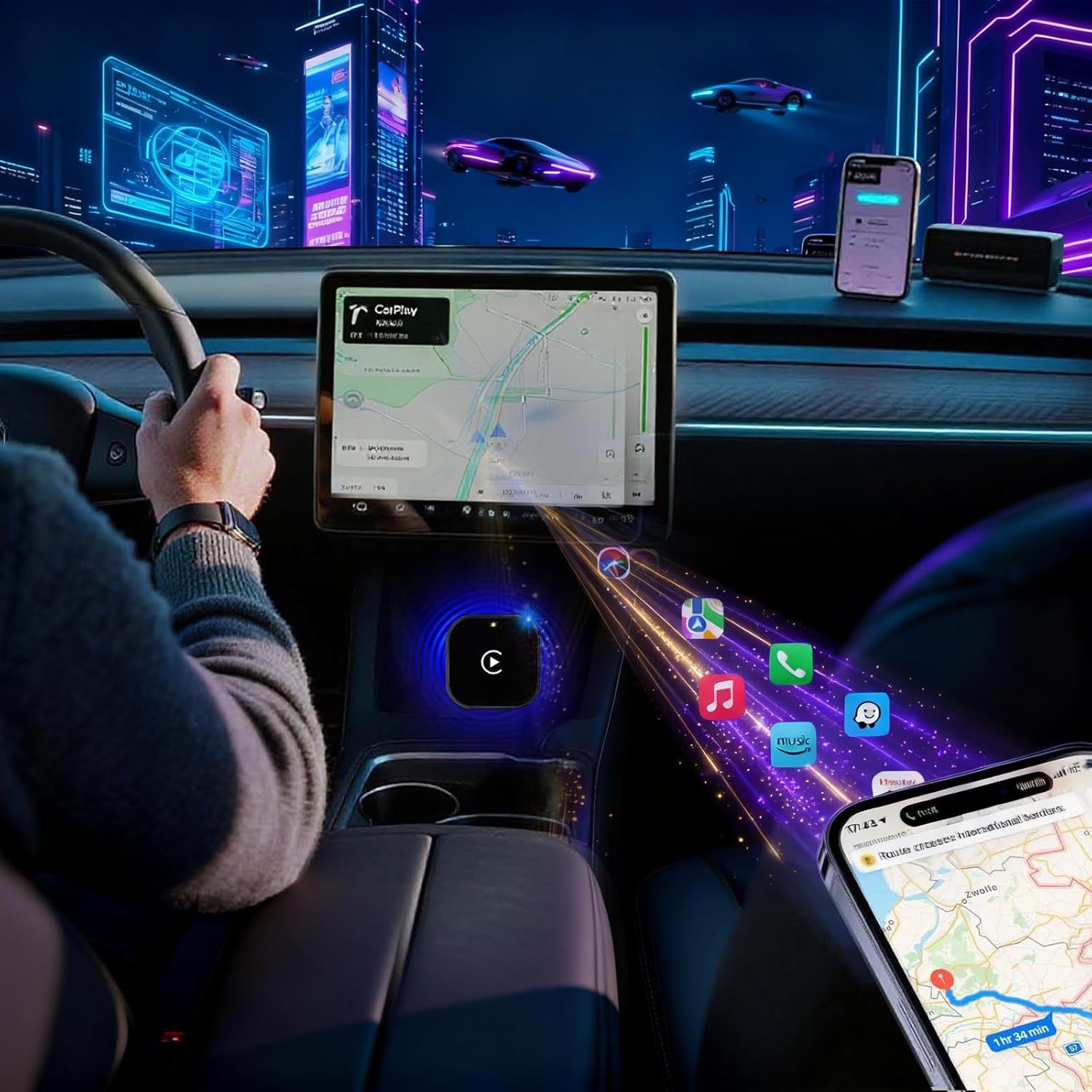 Wireless Carplay Adapter for Apple Iphone & Android, 2-In-1 | Fast Auto-Connect, Stable Connection, Mini Size Plug，Apple Iphone & Android, 2-In-1 Adapter, Convert Wired to Wireless Dongle