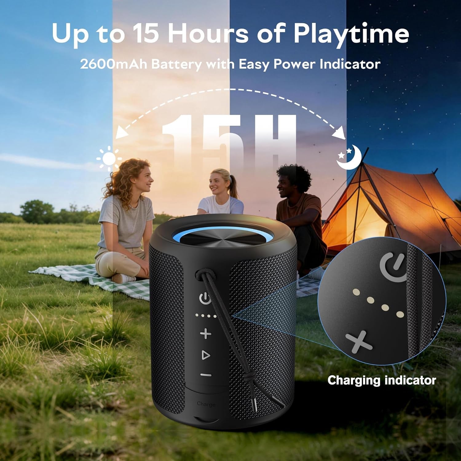 Portable Bluetooth Speaker, IPX7 Waterproof Wireless Speaker with 20W Loud Stereo Sound, 15H Playtime & Beat-Synced RGB Light, Small Outdoor Speaker for Shower, Pool, Beach, Hiking and Gifts