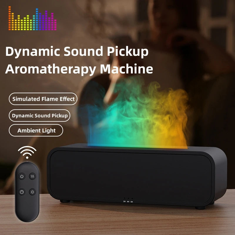 New Flame Dynamic Aroma Diffuser with Remote Control USB Essential Oil Aromatherapy Diffuser with Music-Synced Color-Changing Night