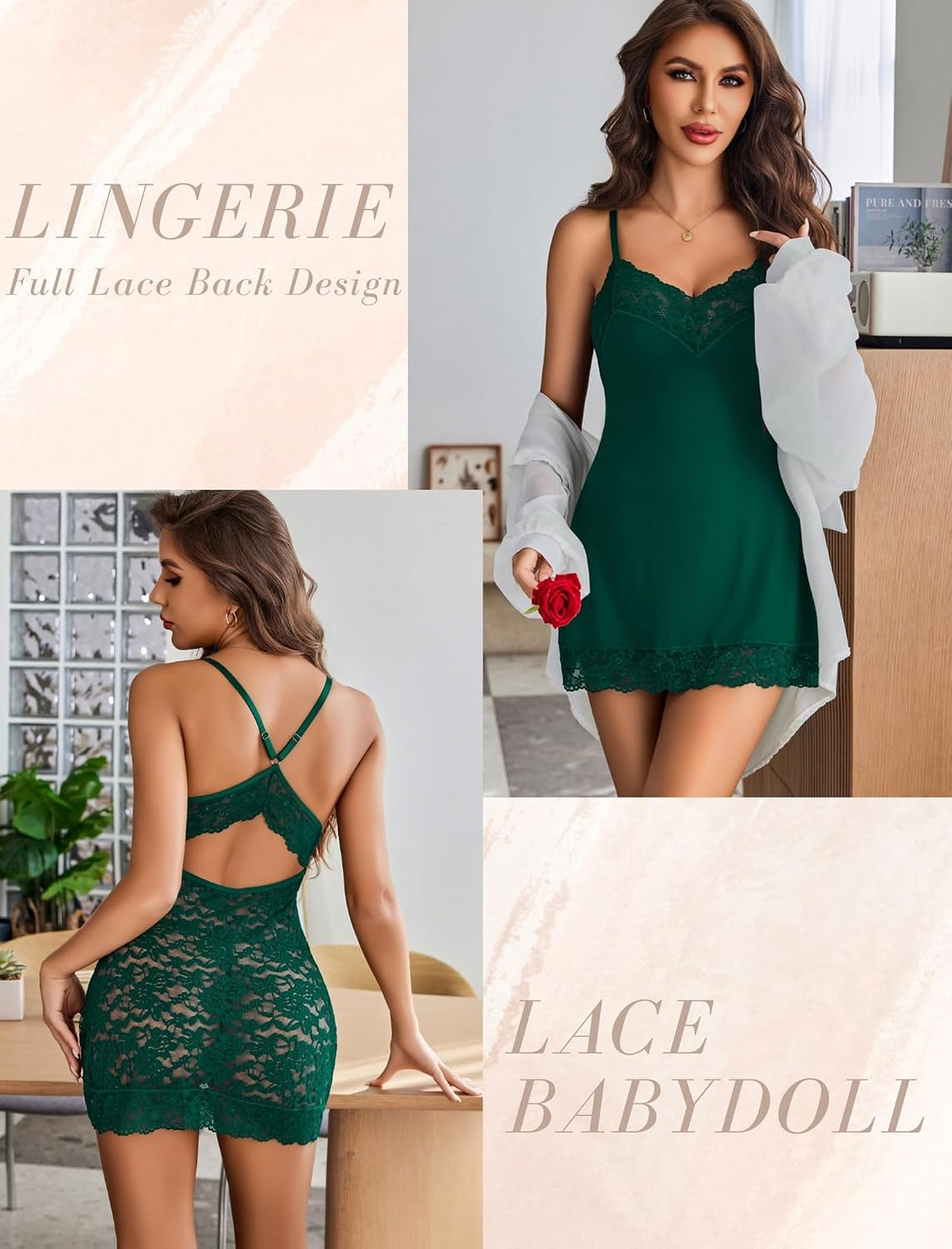 Lingerie for Women Sexy Babydoll Chemise Dress Lace Trim Sleepwear | Back Criss-Cross Straps Lingerie,V Neck Nightgown,Lace Trim Sleep Dress,Full Slip Nightwear for Date Night