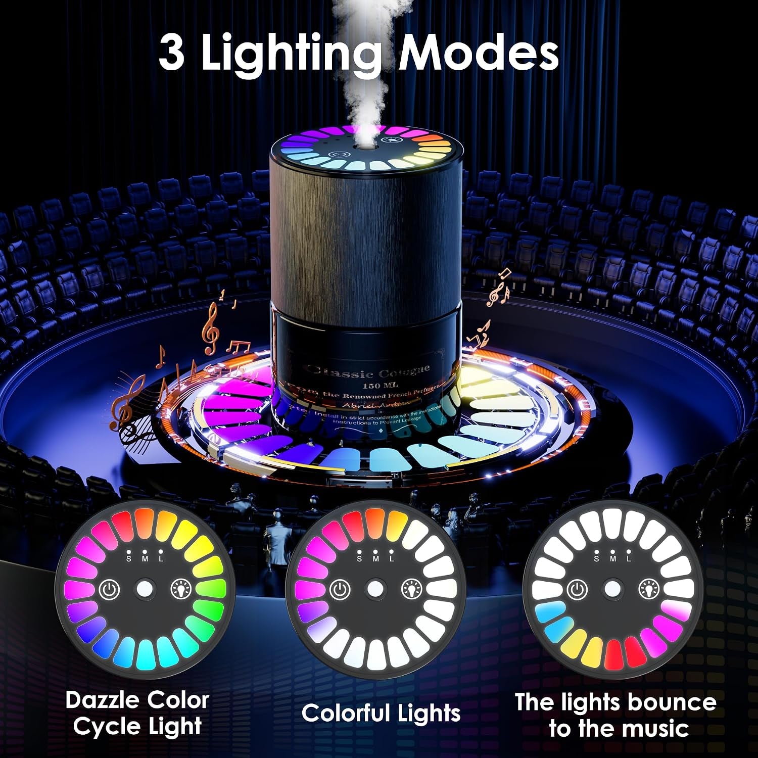 Car Air Freshener, Smart Car Air Freshener, Music-Synced RGB Ambient Lights with Auto On/Off, 150Ml, Suitable for Cars, Homes, Offices, Bedrooms (Lavender)