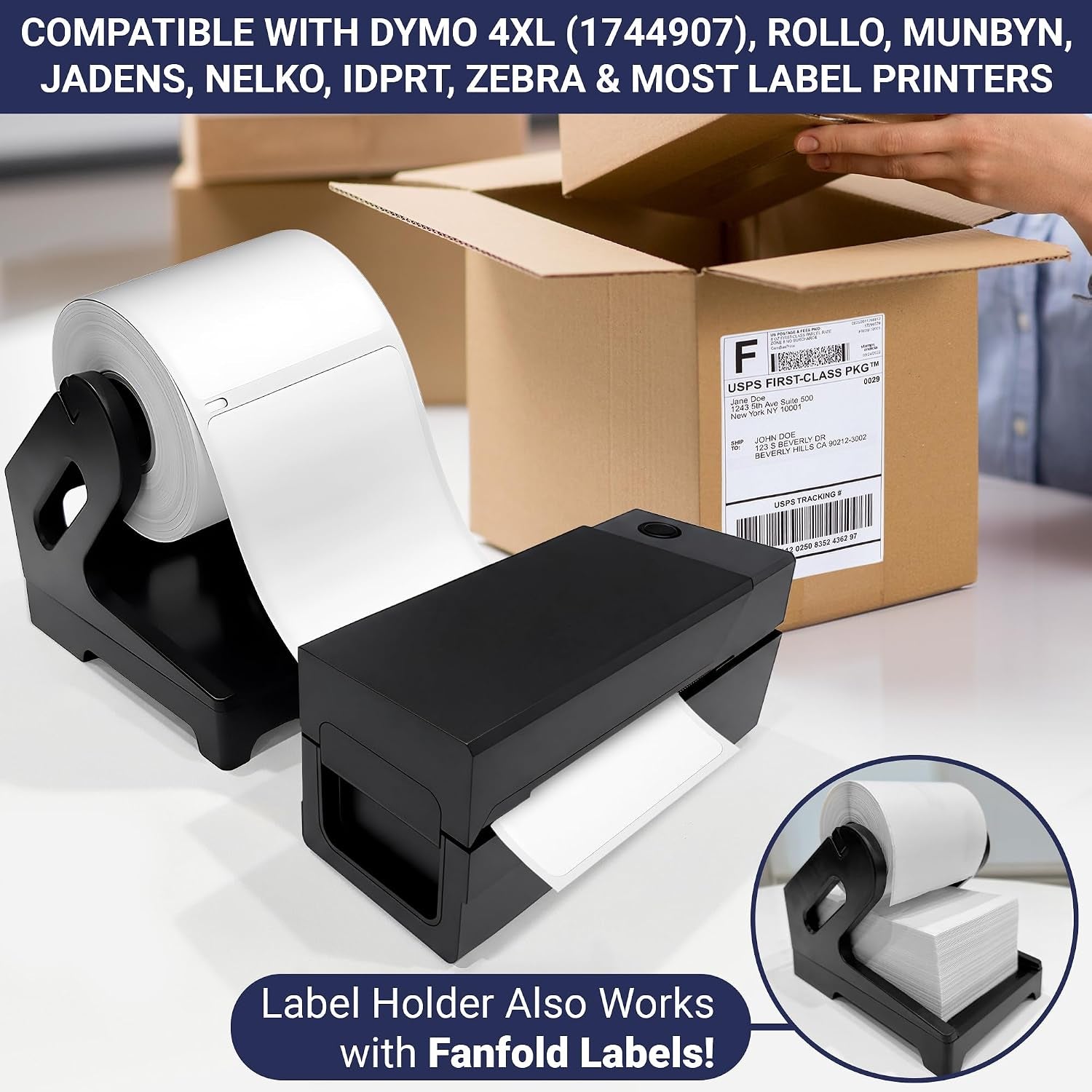 4X6 Thermal Shipping Labels with Roll Holder, 440 Labels/2 Rolls (220 per Roll), Compatible with Rollo, Zebra, Munbyn, Idprt, Jadens, Nelko, Dymo 4XL & Most Label Printers, Perforated