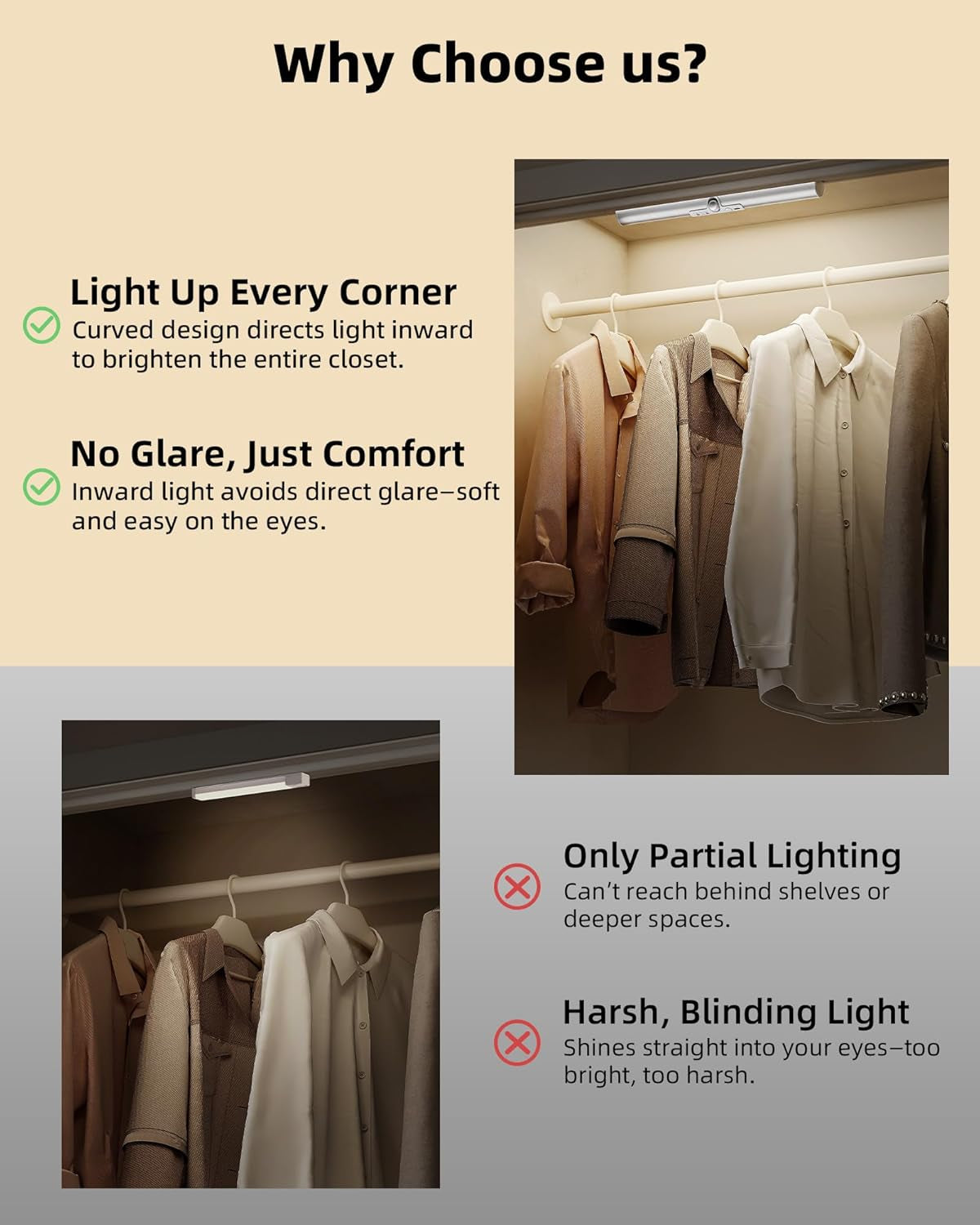 13-Inch Motion Sensor Closet Light, LED Rechargeable Closet Light with Adjustable Sensor, 3 Colors & Dimmable, No Glare, Magnetic Motion Lights Indoor for Closet, Pantry, Stairs
