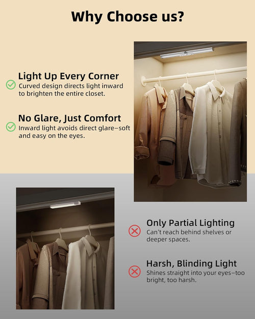 13-Inch Motion Sensor Closet Light, LED Rechargeable Closet Light with Adjustable Sensor, 3 Colors & Dimmable, No Glare, Magnetic Motion Lights Indoor for Closet, Pantry, Stairs