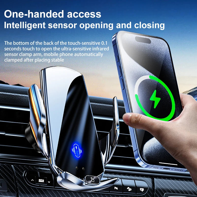 Car Mount Wireless Charging Stand Vehicle Phone Mounts Car Phone Holder Automatic Quick Release Button for Samsung Huawei Iphone