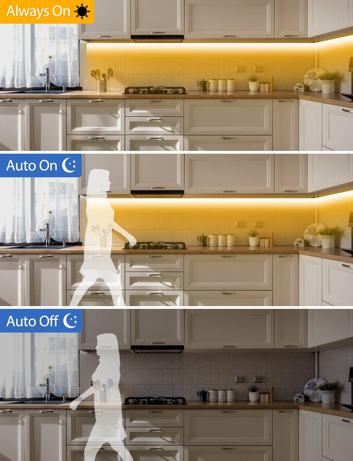 Motion Sensor Light Indoor under Bed Lights under Cabinet Lights, Motion Activated Led Light Strip for Bedroom,Warm White LED Closet Light Motion Sensored under Cabinet Lighting NO APP